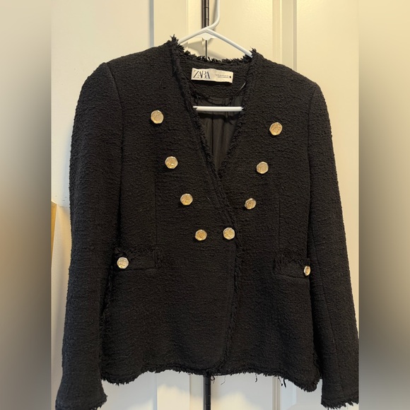 Zara Black Textured Double-Breasted Blazer - Picture 2 of 7